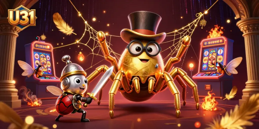 Engage with U31 at a lively casino, featuring a golden tarantula and a beetle knight.