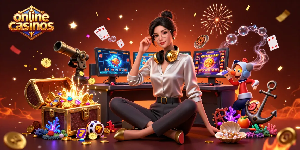 Explore online casinos with an engaging 3D illustration showcasing high-tech gaming and casino elements.