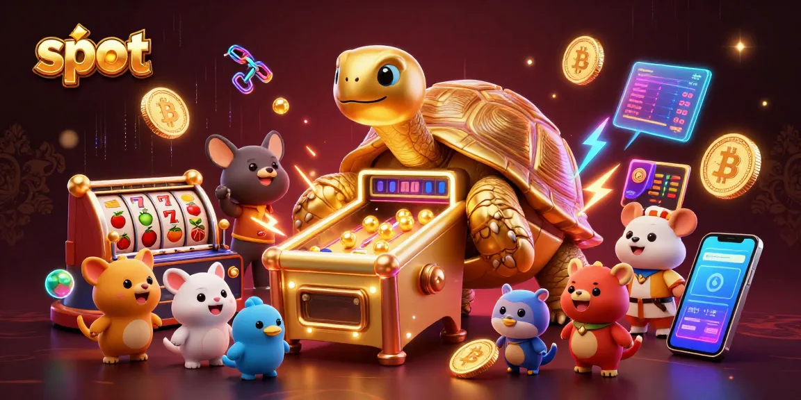 Bermain slot dengan simbol keberuntungan pada mesin pinball raksasa bersama karakter ceria.