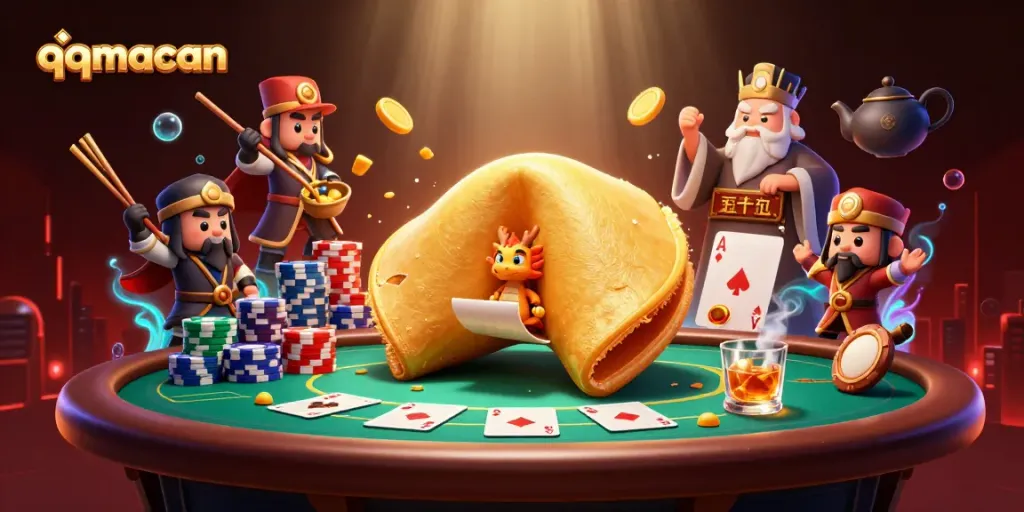 Experience thrilling gameplay with qqmacan as top gaming figures interact with poker elements.