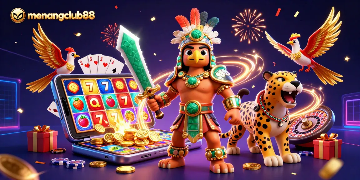 Spin and win with menangclub88 as Aztec warriors uncover vibrant slot games and riches.