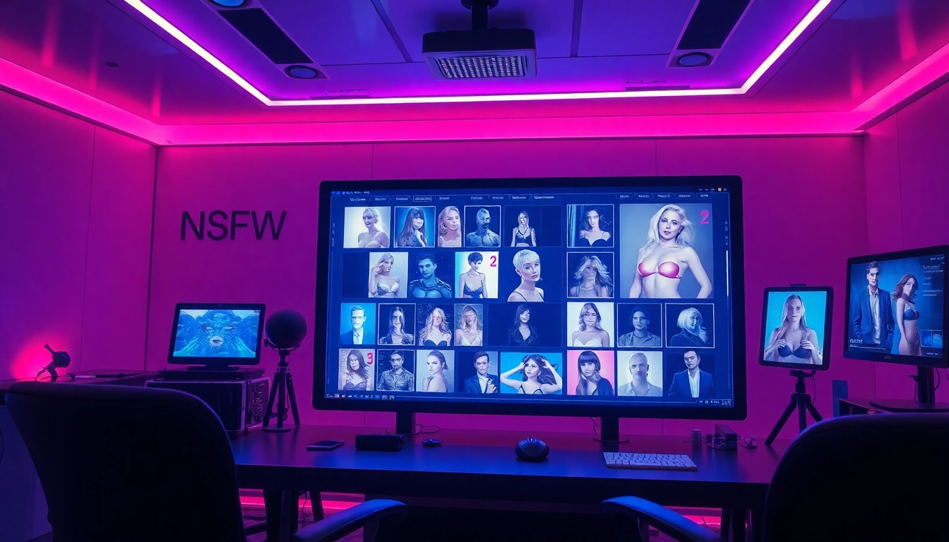 AI NSFW image generation in a modern digital studio with futuristic elements.