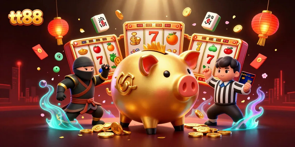 Experience thrilling wins at tt88 with an epic casino battle featuring slot reels, golden coins, and dynamic characters.