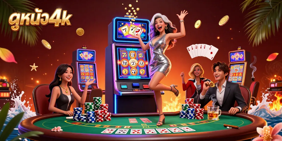 Experience ดูหนัง4k excitement as coins burst from the slot machine in this vibrant casino scene.