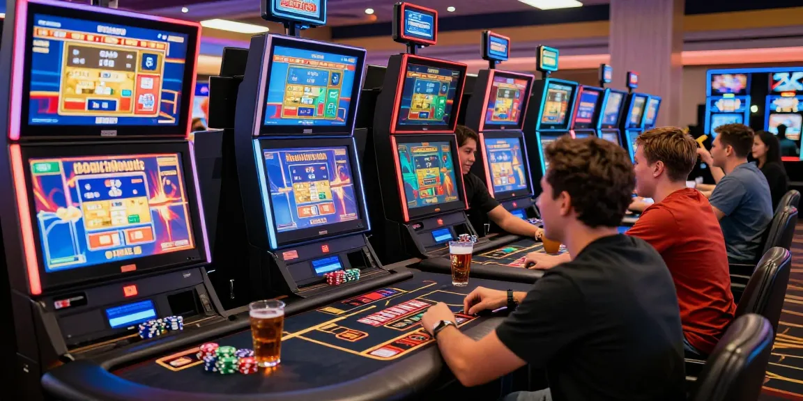 Enjoy a lively online casino environment at https://mhfe.org.uk showcasing players using credit cards at gaming stations, highlighting the excitement of digital gambling.