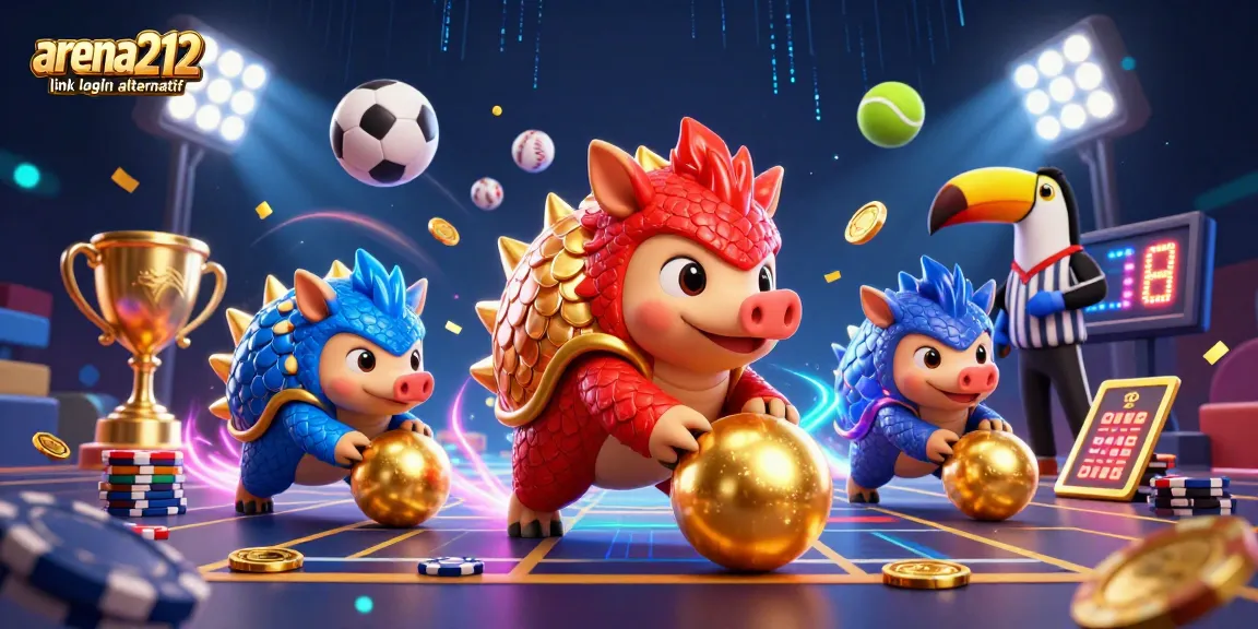 Melihat arena212 link login alternatif dalam ilustrasi 3D yang menampilkan pangolin bersaing di panggung permainan judi