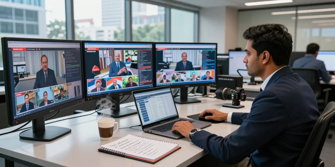News reporting scene illustrating dynamic coverage of Indian current events on https://www.theindaily.com, highlighting vibrant newsroom activities.
