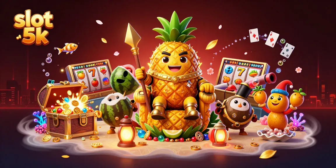 Engage with the exciting world of slot 5k games in a vibrant casino scene filled with energetic characters and elements.