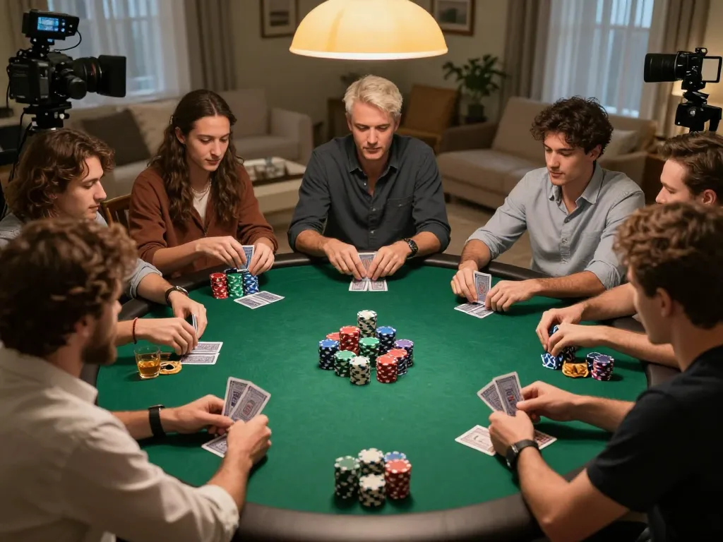 Engaging poker gameplay with friends at home showcasing 98 win strategies and competitive spirit.