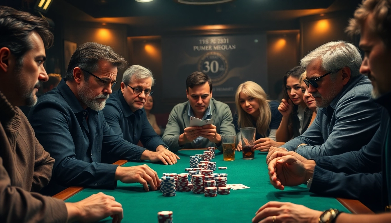 Engaged players in a poker game, showcasing intense focus and strategy during gameplay.