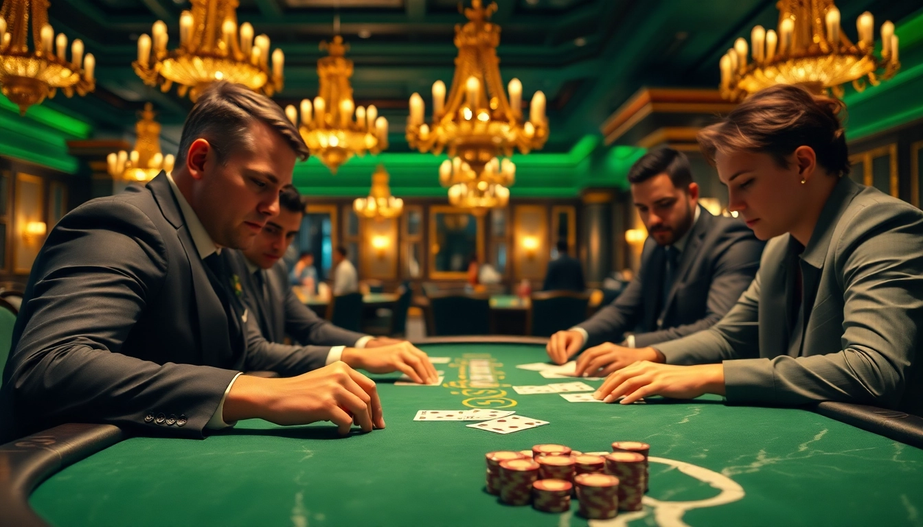 Players concentrate on a high-stakes Blackjack Casino game, emphasizing strategy and excitement.