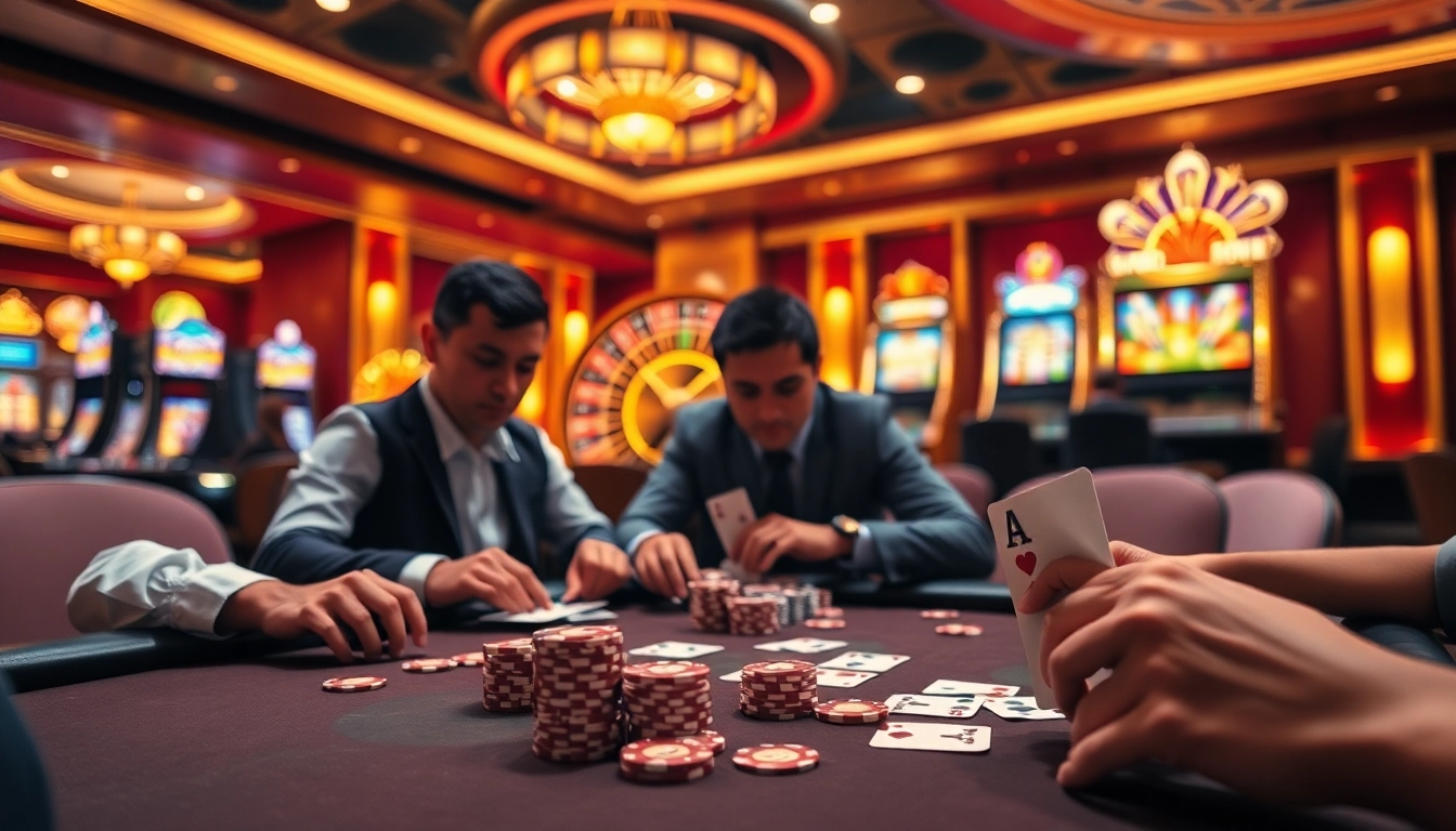 Trải nghiệm sự hứng thú của ứng dụng Bet VIP cùng các người chơi poker chuyên nghiệp tại bàn casino sang trọng.