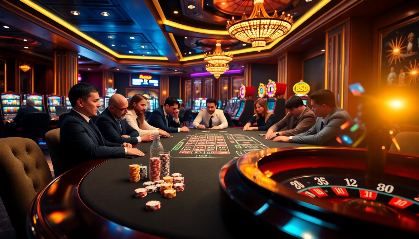 Players strategically betting at a poker table, showcasing b52 gaming excitement and luxury.