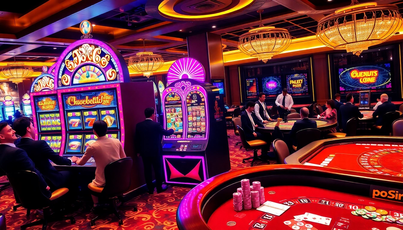 Engaged players trying their luck on the slot api raja 88 machine in a luxurious casino environment.