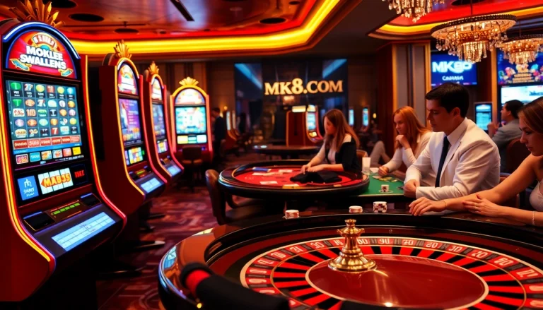 Players enjoying high-stakes gaming at MK8.COM's luxurious online casino.