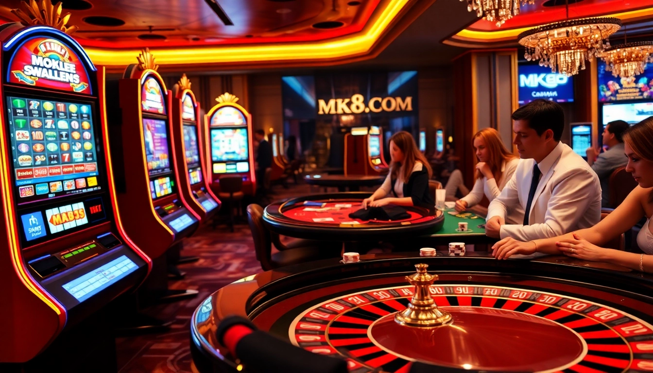 Players enjoying high-stakes gaming at MK8.COM's luxurious online casino.