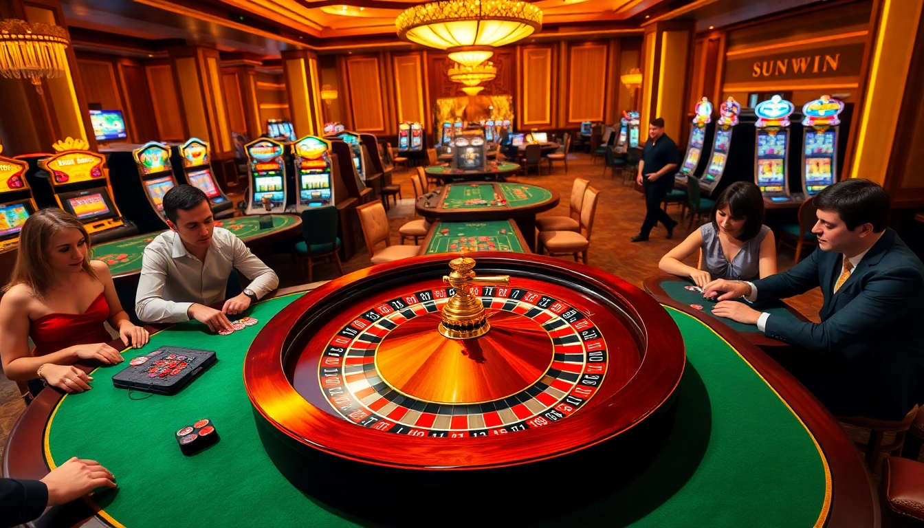 Experience the thrill of winning at Sunwin with lively players and vibrant casino tables.