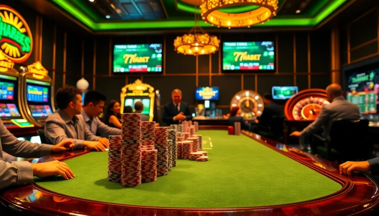Engage in thrilling gaming action at THABET https://thabet.vegas/ with luxurious tables and vibrant poker chips.
