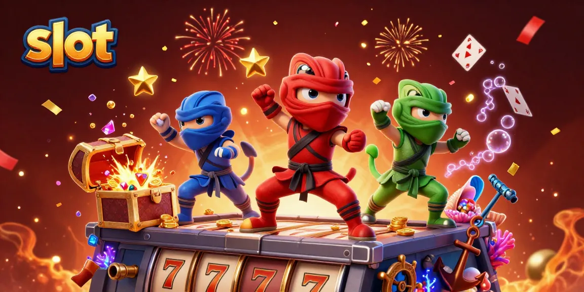 Engage with vibrant slot-themed action in a scene with chameleons spinning and celebrating.