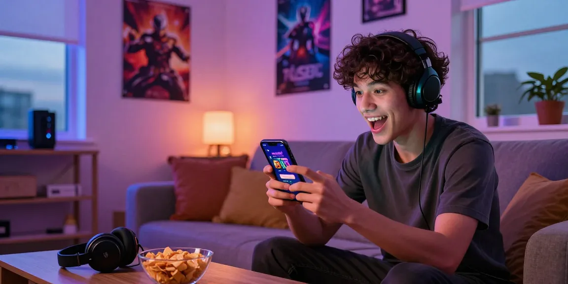 Player logging into Raja Game app in cozy living room, showcasing vibrant gaming atmosphere.