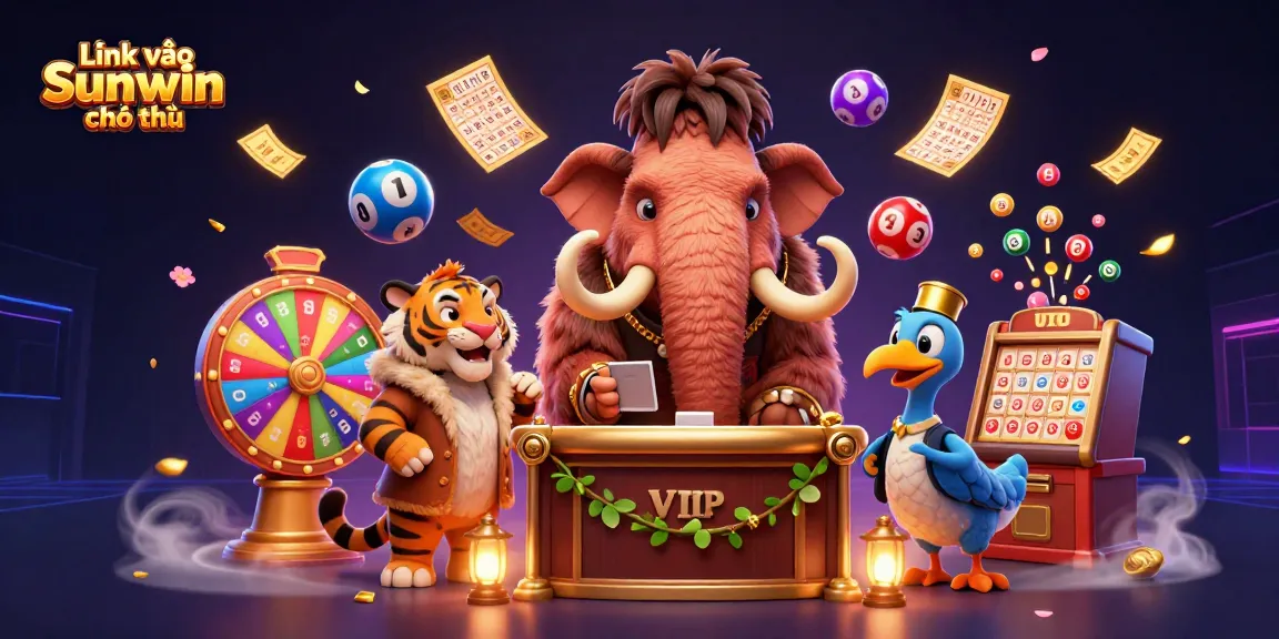Link vào Sunwin chính thức: Engage with the thrilling casino scene featuring vibrant lottery elements and 3D characters.