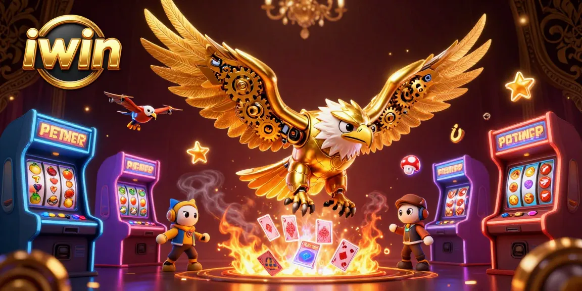 Experience thrilling gameplay with iwin's vibrant slot games and dynamic casino elements in this 3D illustration.