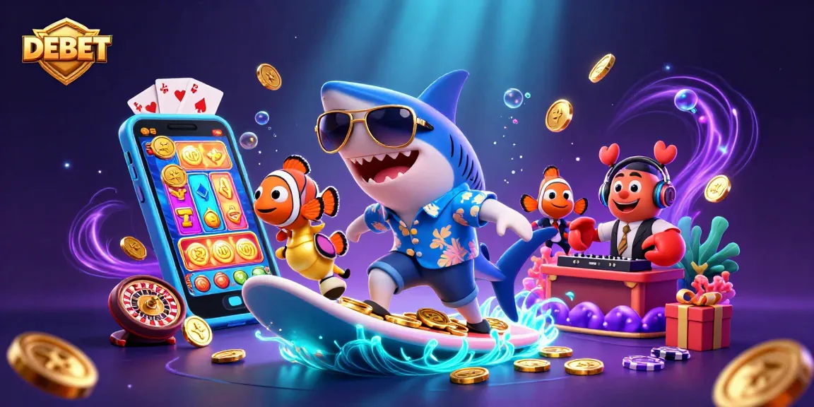 Place your bets with DEBET while enjoying a lively underwater casino experience full of vibrant characters.